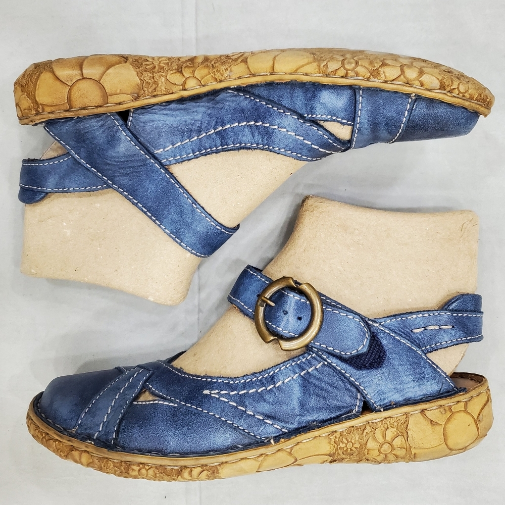 Josef Seibel Blue Leather Mary Jane Flats with Buckle - Picture 6 of 12